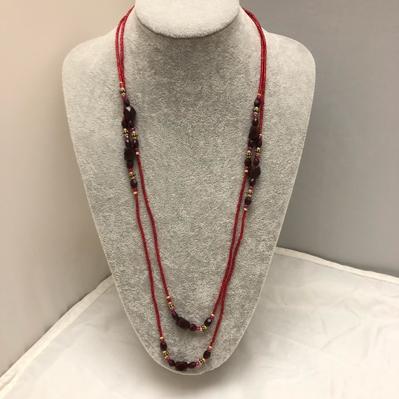 Ali Khan New York Red Extra Long Beaded Necklace - Picture 1 of 5